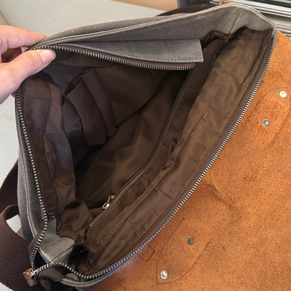 Brown and Gray Leather Messenger Bag - Picture 7 of 9